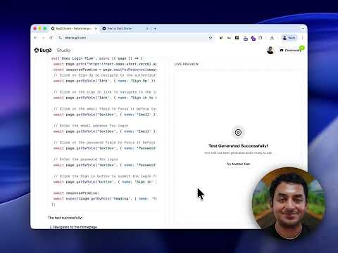 Thumbnail for Generate a Complete Login Test with Bug0 Studio and Playwright